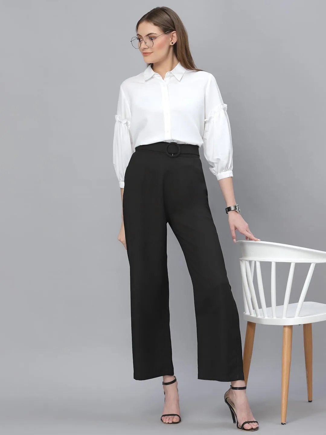 Style Quotient Women Solid White Polymoss Regular Formal Shirt