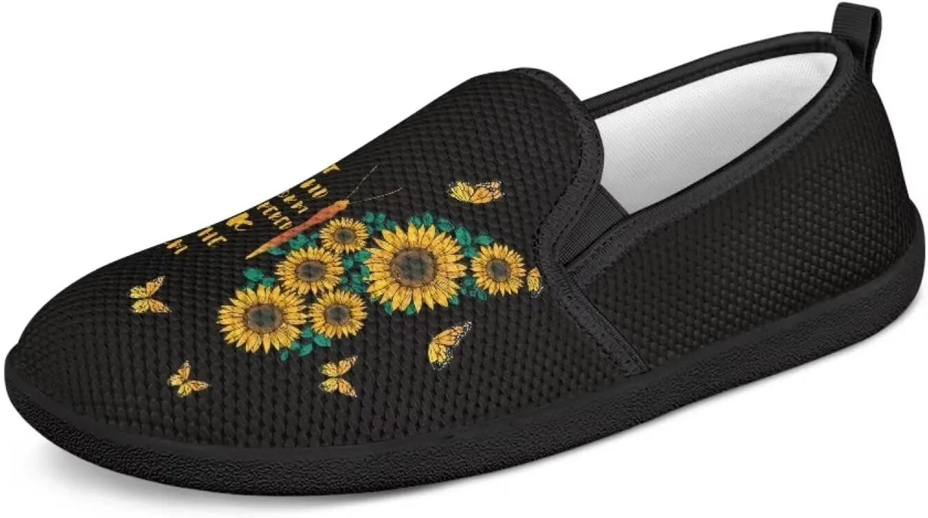 Sunflower Print Mesh Shoes for Women Breathable Slip On Flats Sneakers Fashion Comfort Work Tennis Loafers