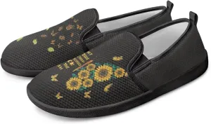 Sunflower Print Mesh Shoes for Women Breathable Slip On Flats Sneakers Fashion Comfort Work Tennis Loafers