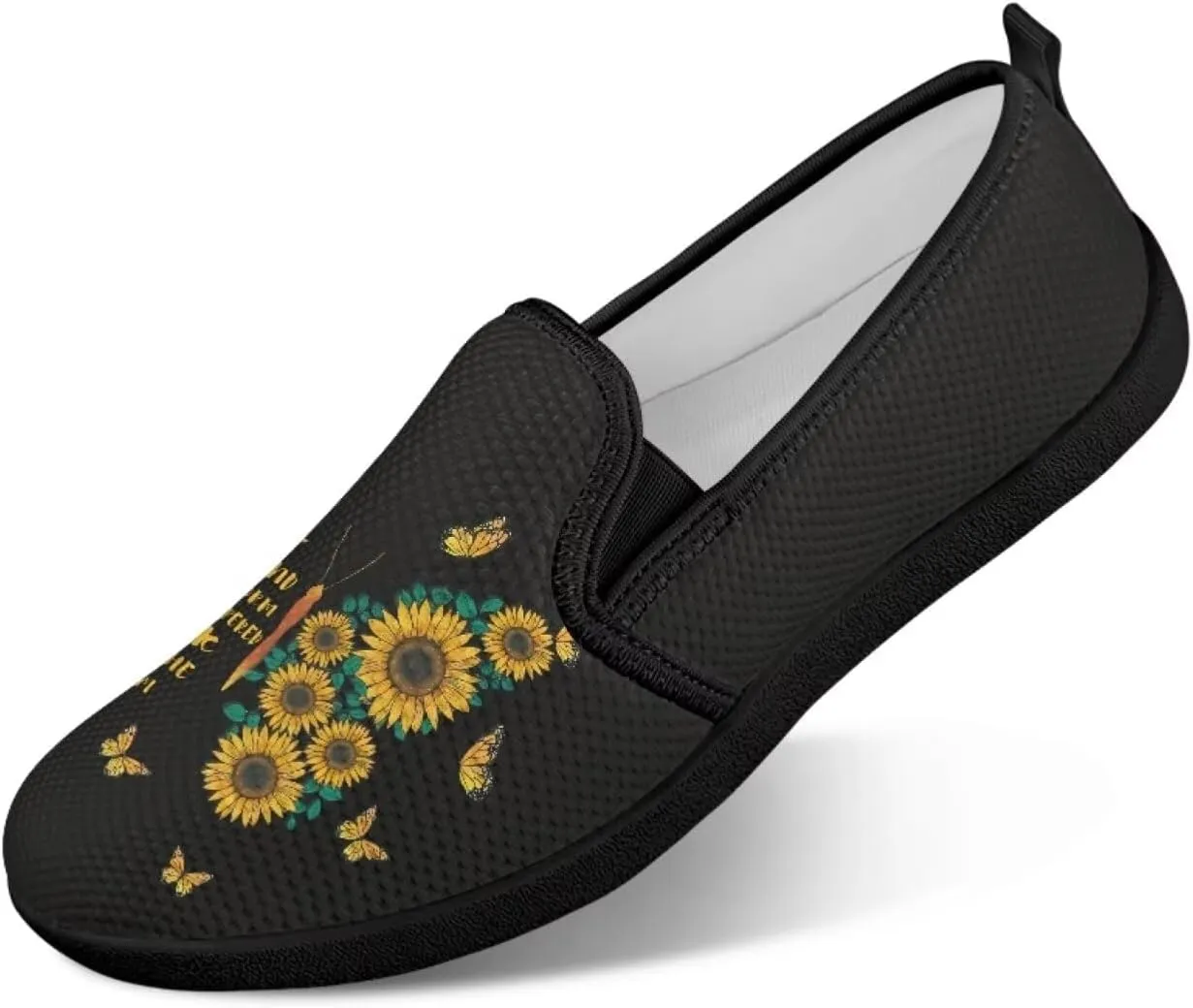 Sunflower Print Mesh Shoes for Women Breathable Slip On Flats Sneakers Fashion Comfort Work Tennis Loafers