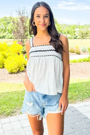 Too Complicated Wavy Detail Gingham Tank Size L