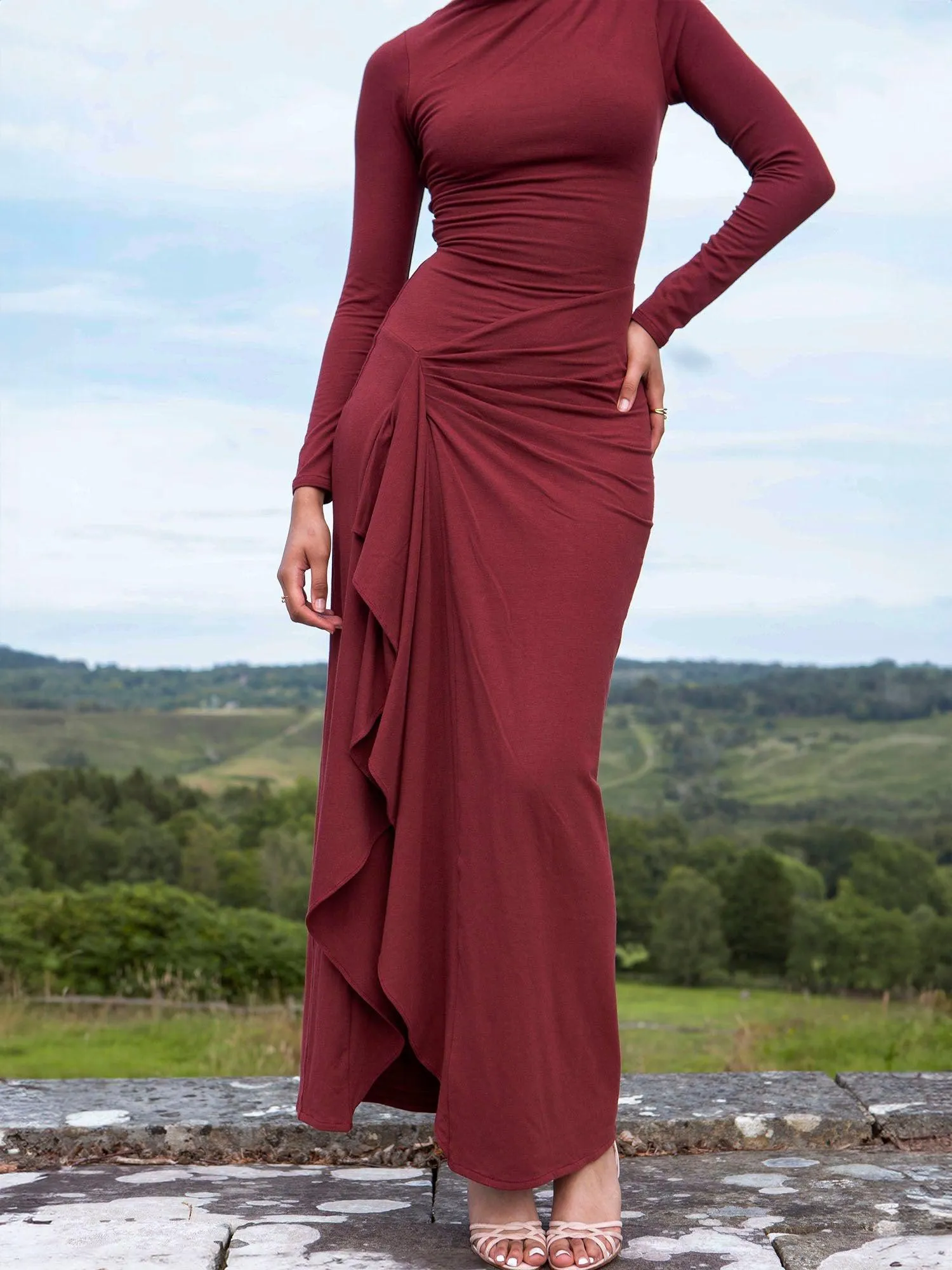 Veneta – Draped elegant stretch – Long-sleeve gown