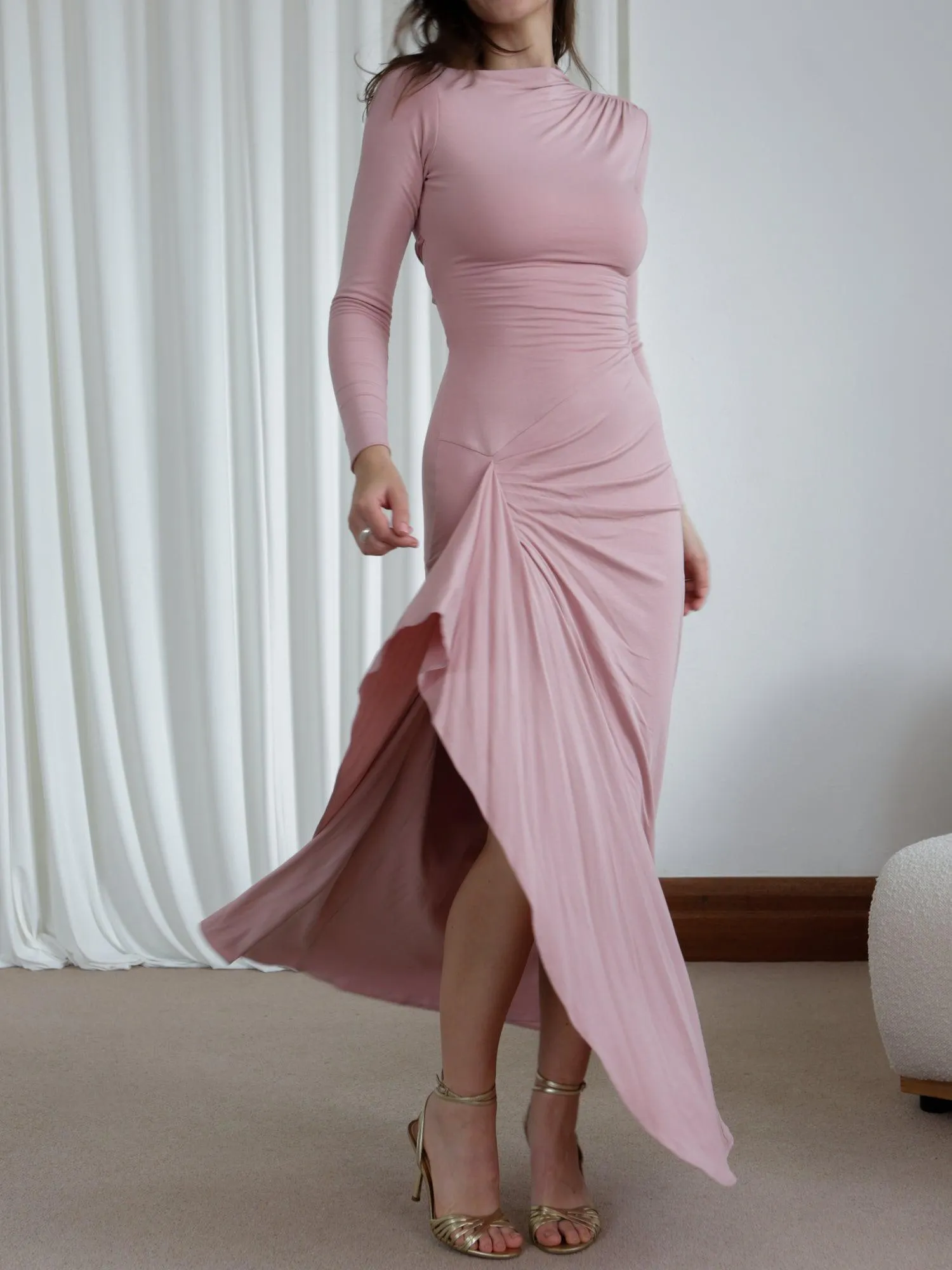 Veneta – Draped elegant stretch – Long-sleeve gown