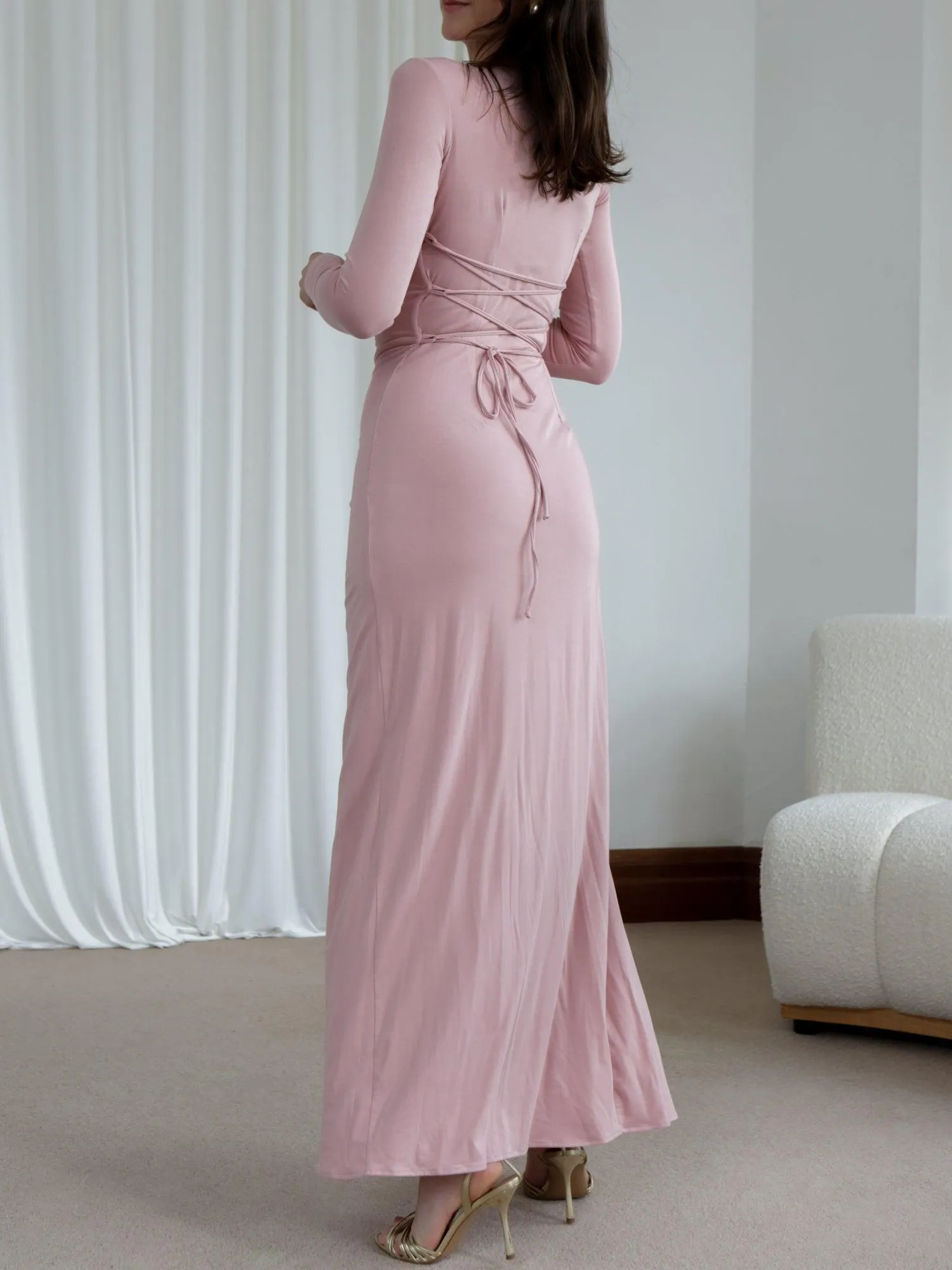 Veneta – Draped elegant stretch – Long-sleeve gown