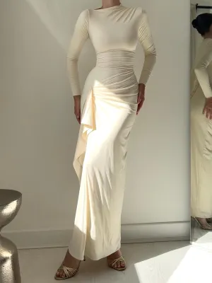 Veneta – Draped elegant stretch – Long-sleeve gown