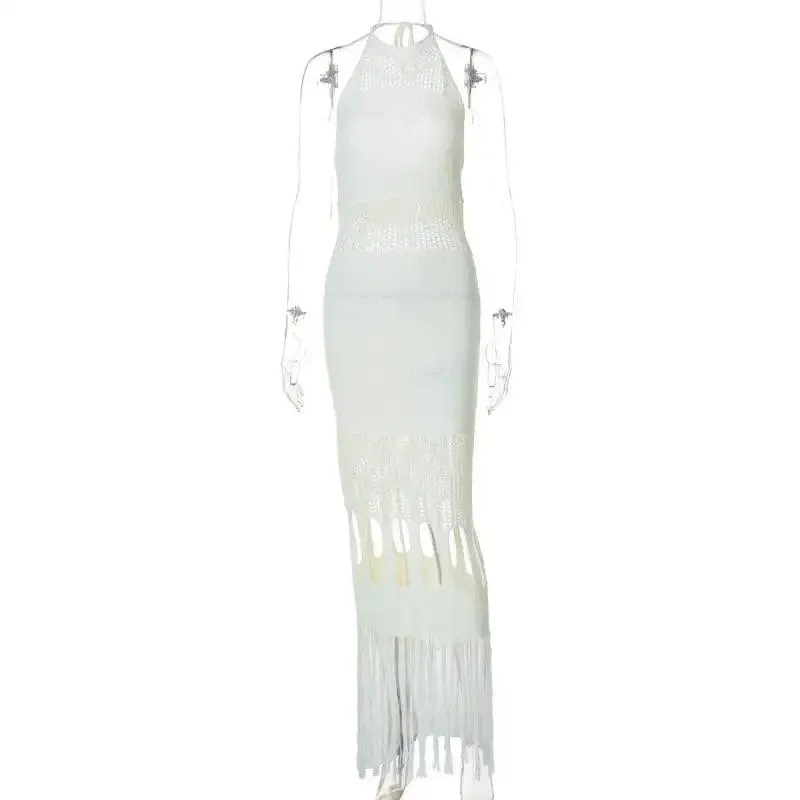 Vintage White Sleeveless Knitted Dress