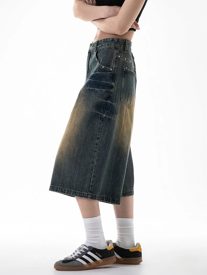 Washed Wide-Leg Denim Jorts