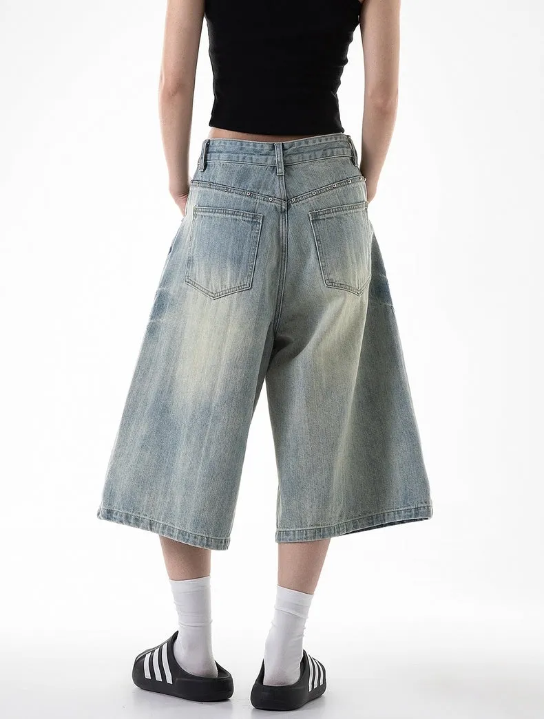 Washed Wide-Leg Denim Jorts
