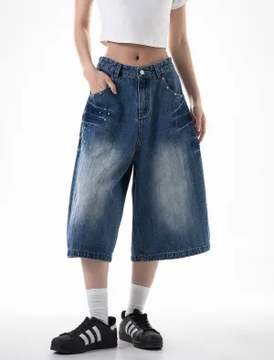 Washed Wide-Leg Denim Jorts
