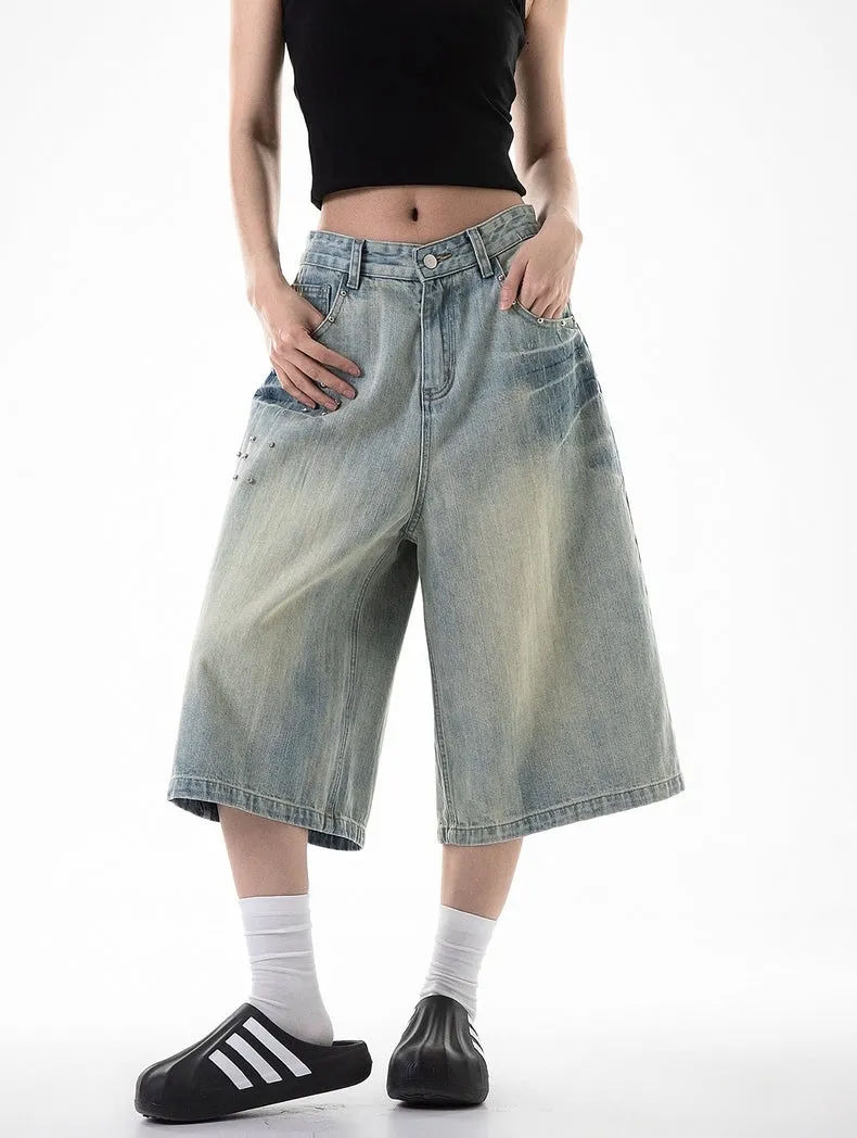 Washed Wide-Leg Denim Jorts