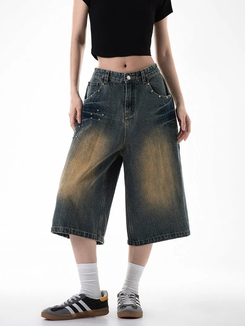 Washed Wide-Leg Denim Jorts