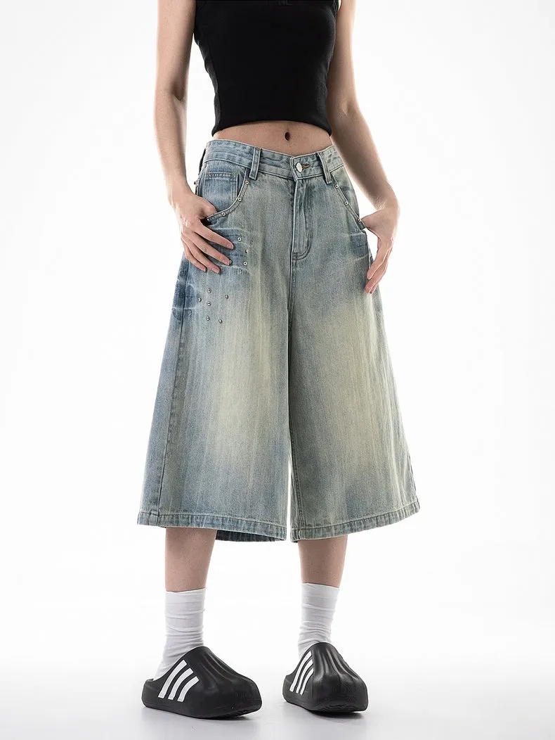 Washed Wide-Leg Denim Jorts