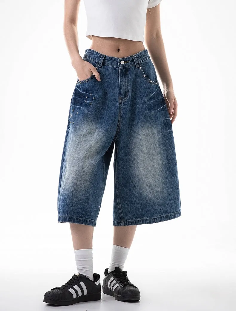 Washed Wide-Leg Denim Jorts