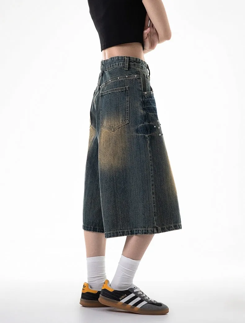 Washed Wide-Leg Denim Jorts