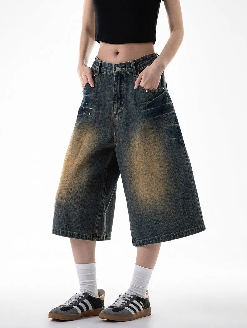 Washed Wide-Leg Denim Jorts