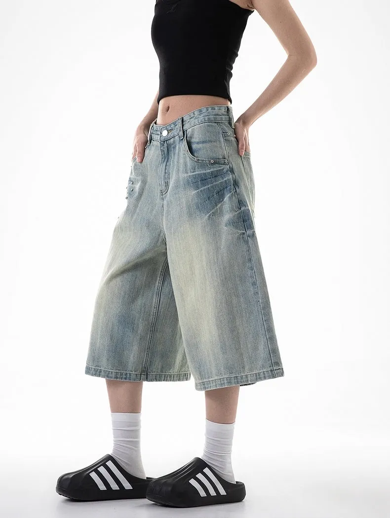 Washed Wide-Leg Denim Jorts