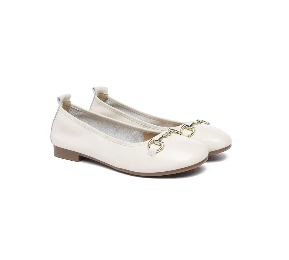 Women Leather Round Toe Metal Buckle Ultra Soft Ballet Flats Blake