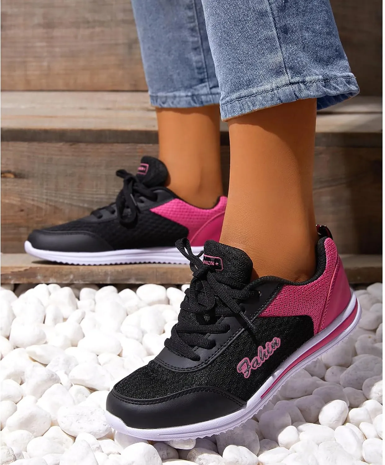 Womens Lace Up Running Shoes Non Slip Walking Shoes Mens Dress Shoes Breathable Ladies Shoes Casual Black Platform Sneaker Platform Tennis Shoe Cross Trainer Shoe