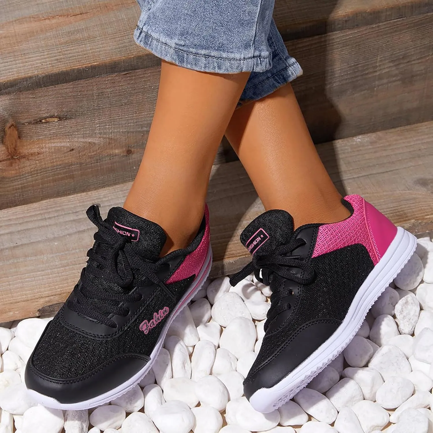 Womens Lace Up Running Shoes Non Slip Walking Shoes Mens Dress Shoes Breathable Ladies Shoes Casual Black Platform Sneaker Platform Tennis Shoe Cross Trainer Shoe